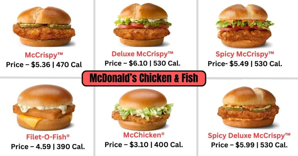 McDonald's Menu fish and sandwiches