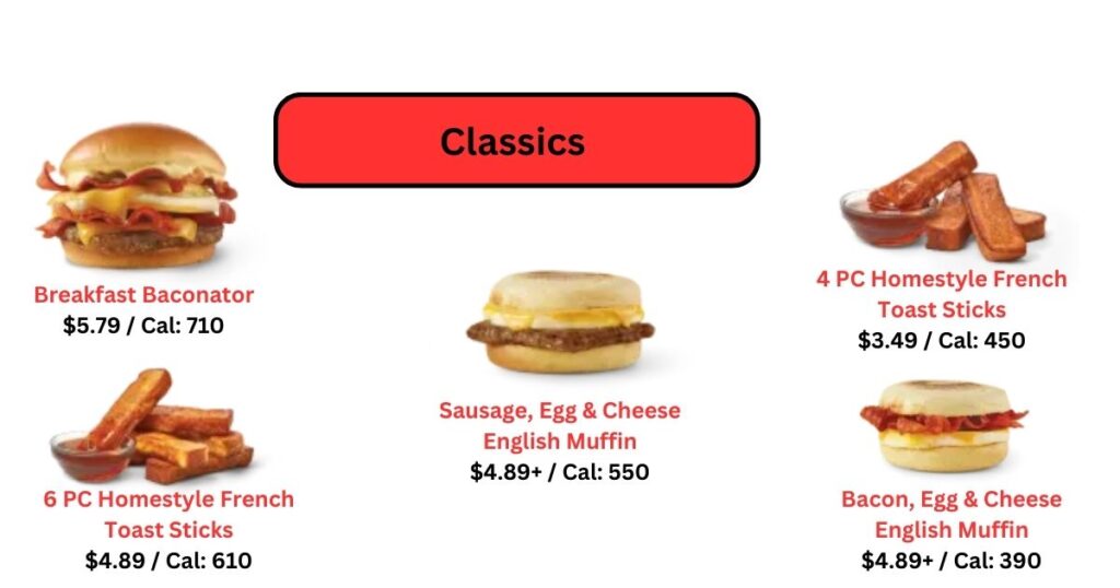 Wendy's Menu classics price