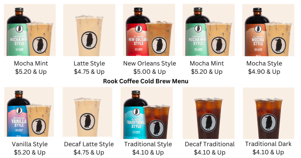 rook coffee menu cold brews