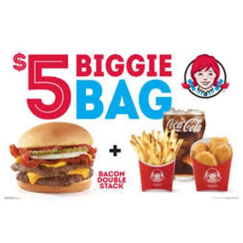 Wendy's Menu 5$ biggie bag 