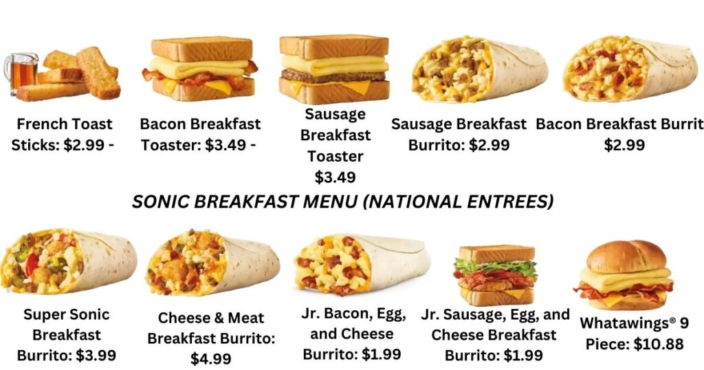 Sonic Breakfast Menu (National Entrees)