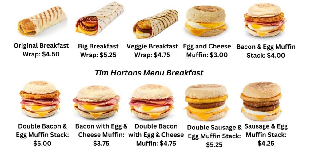 Tim Hortons Menu Breakfast