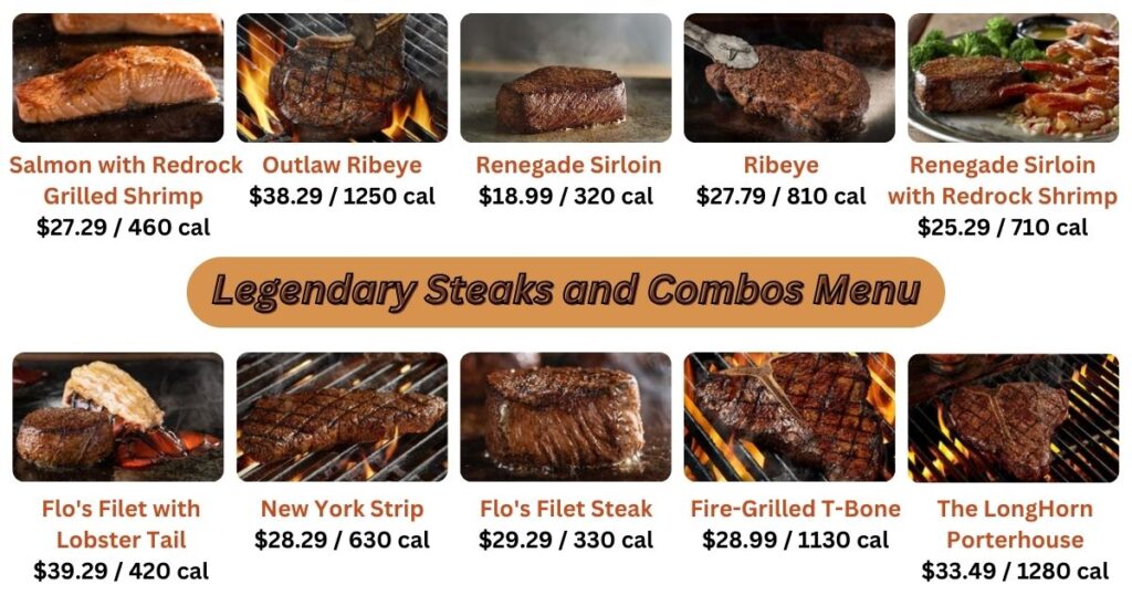 Legendary Steaks and Combos Menu