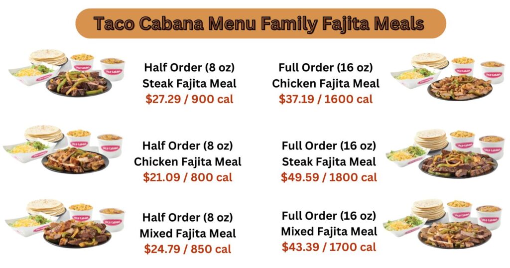 Taco Cabana Menu Family Fajita Meals