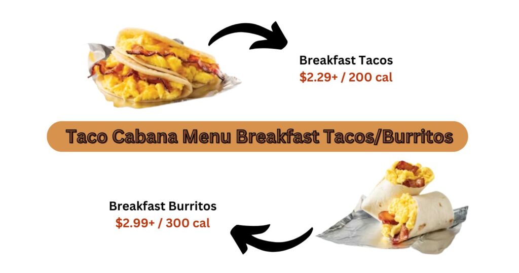 Taco Cabana Menu Breakfast Tacos/Burritos