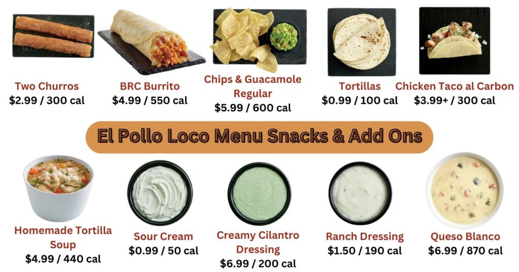 El Pollo Loco Menu Snacks & Add Ons