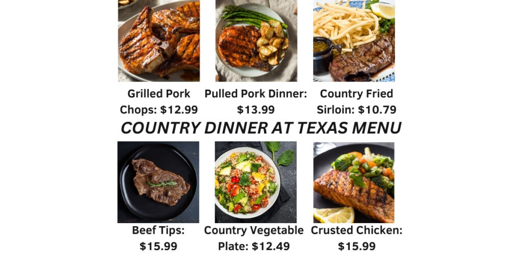 COUNTRY DINNER AT TEXAS ROADHOUSE MENU